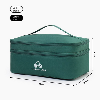 Green Large First Aid Organizer â€“35Ã—24Ã—17cm Double-Layer Medicine Storage Case for Family & Travel Use