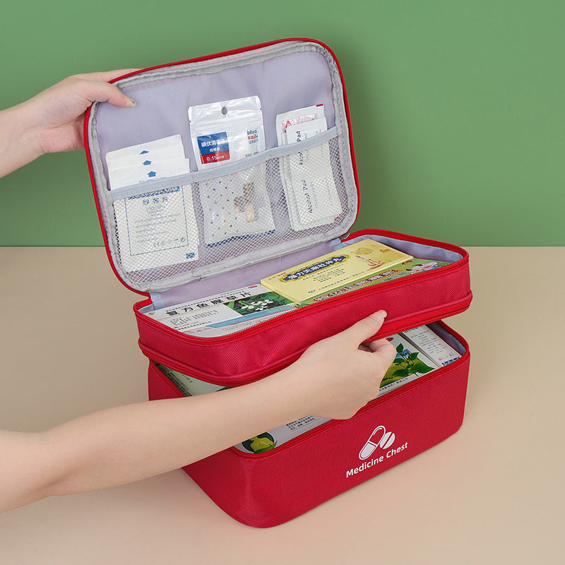 Green Large First Aid Organizer â€“35Ã—24Ã—17cm Double-Layer Medicine Storage Case for Family & Travel Use