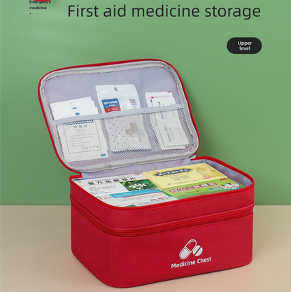 Green Large First Aid Organizer â€“35Ã—24Ã—17cm Double-Layer Medicine Storage Case for Family & Travel Use