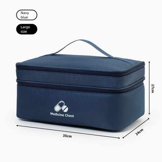 Dark blue Large First Aid Organizer â€“35Ã—24Ã—17cm Double-Layer Medicine Storage Case for Family & Travel Use