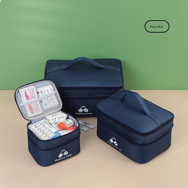 Navy blue 3-Piece First Aid Organizer Set â€“ Small, Medium & Large Medicine Storage Cases (19/23/35cm) for Home & Travel