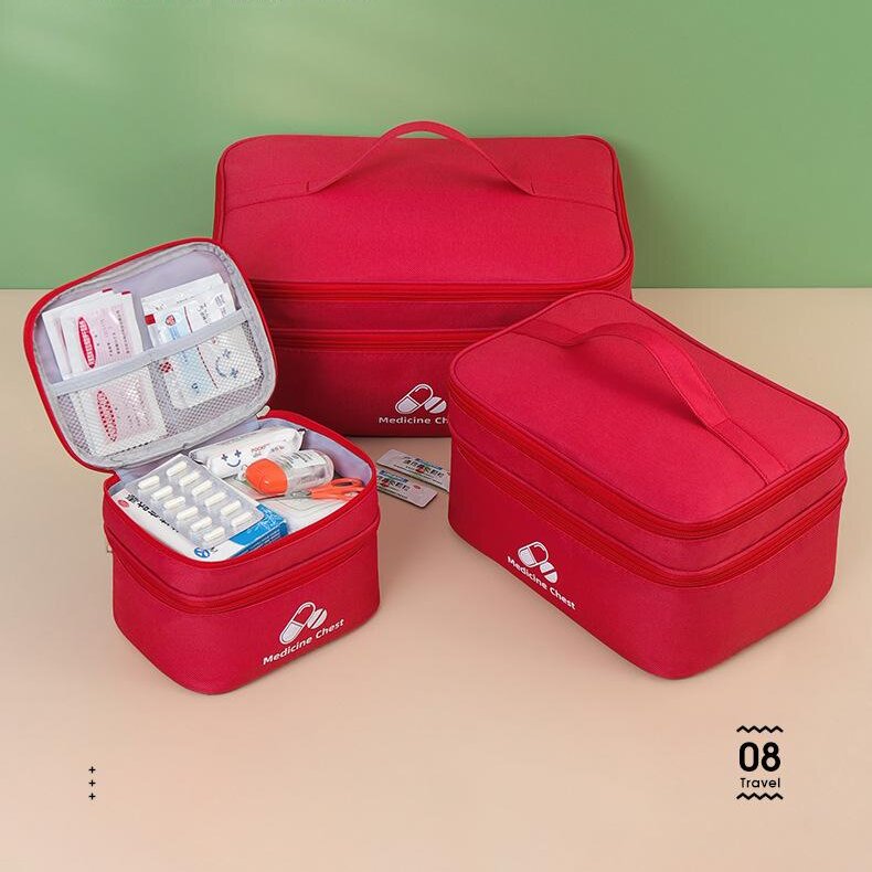 Red 3-Piece First Aid Organizer Set â€“ Small, Medium & Large Medicine Storage Cases (19/23/35cm) for Home & Travel