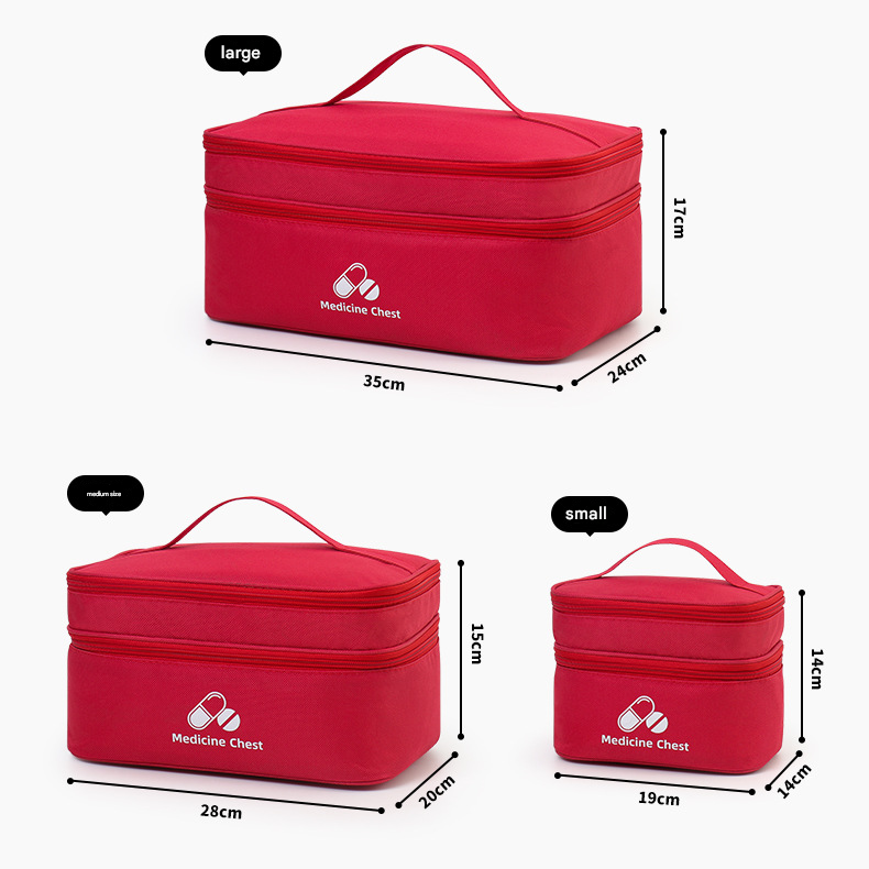 Red 3-Piece First Aid Organizer Set â€“ Small, Medium & Large Medicine Storage Cases (19/23/35cm) for Home & Travel
