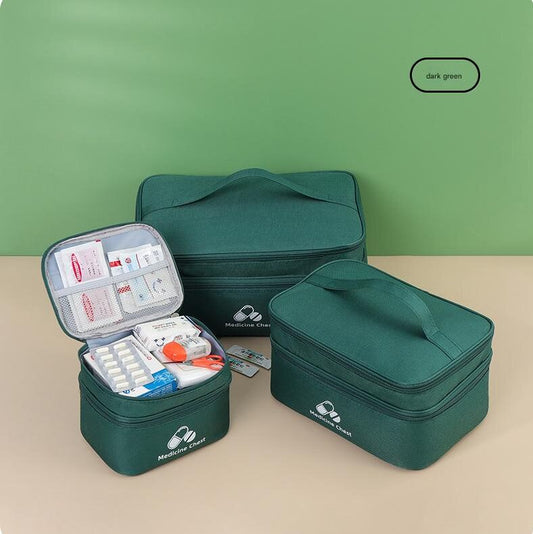 Green 3-Piece First Aid Organizer Set â€“ Small, Medium & Large Medicine Storage Cases (19/23/35cm) for Home & Travel