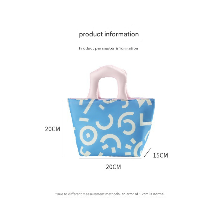Pink Insulated Lunch Bag â€“ Multi-Color Printed Tote with Padded Handle for Students & Office Workers