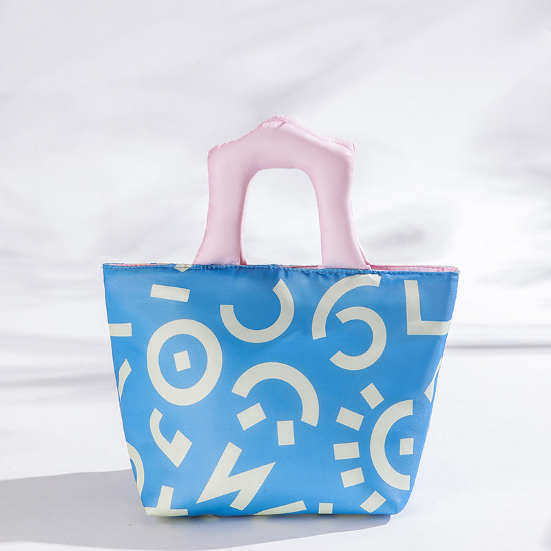 Blue and pink handbag Insulated Lunch Bag â€“ Multi-Color Printed Tote with Padded Handle for Students & Office Workers