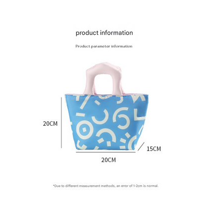 Blue and pink handbag Insulated Lunch Bag â€“ Multi-Color Printed Tote with Padded Handle for Students & Office Workers