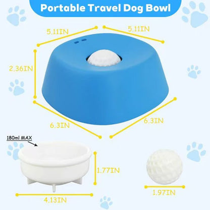 Blue bowl, orange ball Slow Feeding Dog Bowl with Built-In Rolling Ball â€“ Anti-Spill Pet Lick Dish for Healthy Eating Habits