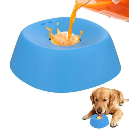 Blue bowl, white ball Slow Feeding Dog Bowl with Built-In Rolling Ball â€“ Anti-Spill Pet Lick Dish for Healthy Eating Habits