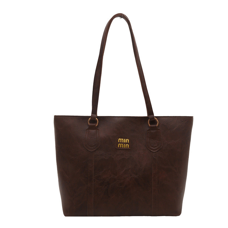 Brown Large Capacity Tote Bag â€“ Vintage-Style Shoulder Handbag for Daily Use & Office Commute