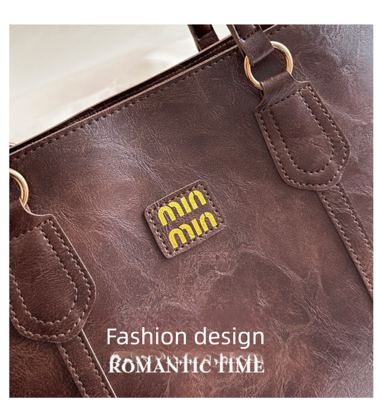 Brown Large Capacity Tote Bag â€“ Vintage-Style Shoulder Handbag for Daily Use & Office Commute