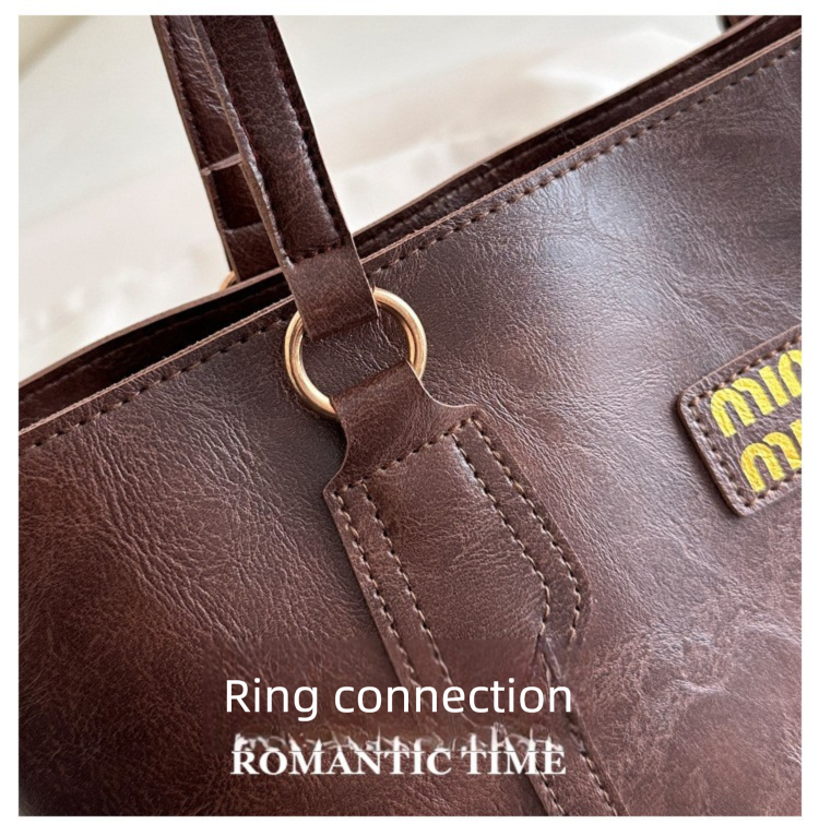 Brown Large Capacity Tote Bag â€“ Vintage-Style Shoulder Handbag for Daily Use & Office Commute