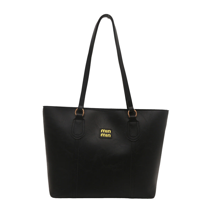 Black Large Capacity Tote Bag â€“ Vintage-Style Shoulder Handbag for Daily Use & Office Commute