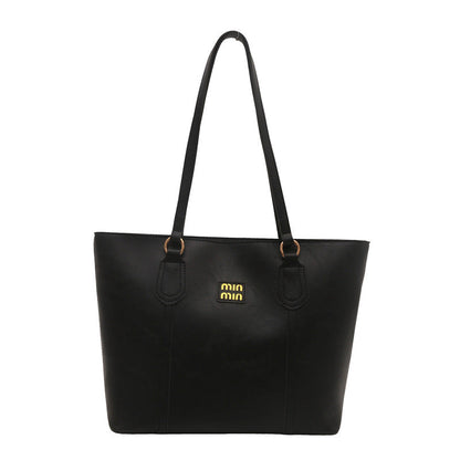 Black Large Capacity Tote Bag â€“ Vintage-Style Shoulder Handbag for Daily Use & Office Commute