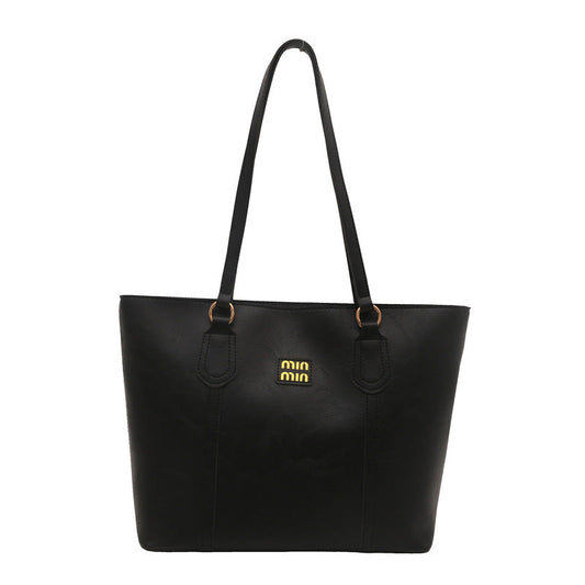 Black Large Capacity Tote Bag â€“ Vintage-Style Shoulder Handbag for Daily Use & Office Commute