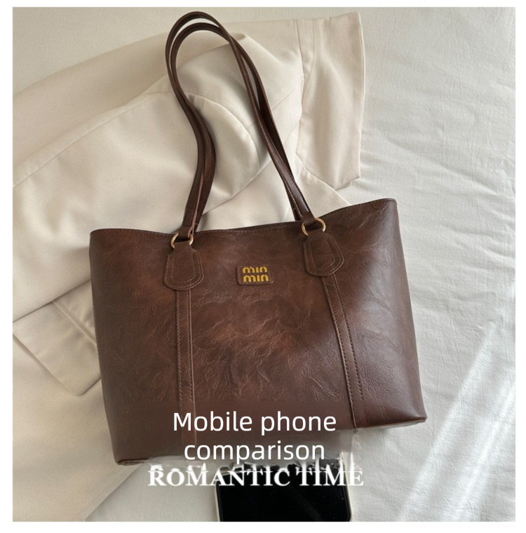 Black Large Capacity Tote Bag â€“ Vintage-Style Shoulder Handbag for Daily Use & Office Commute