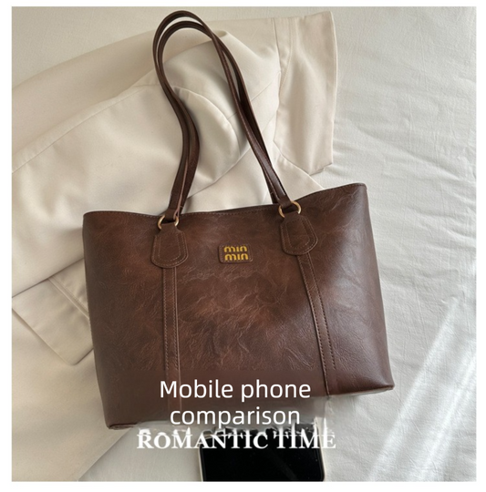 Black Large Capacity Tote Bag â€“ Vintage-Style Shoulder Handbag for Daily Use & Office Commute