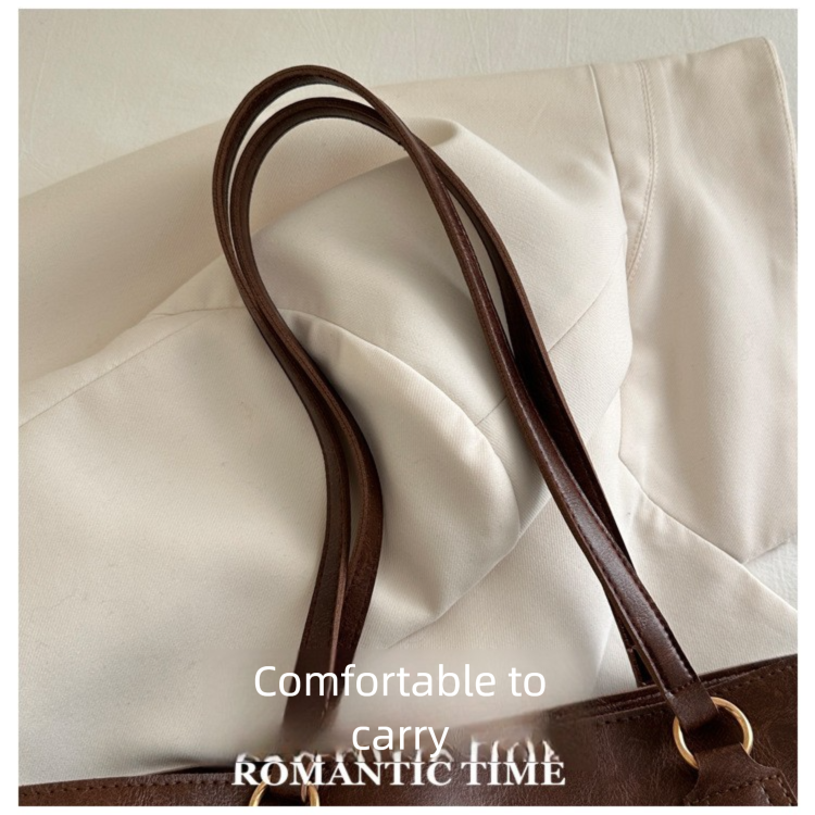Black Large Capacity Tote Bag â€“ Vintage-Style Shoulder Handbag for Daily Use & Office Commute