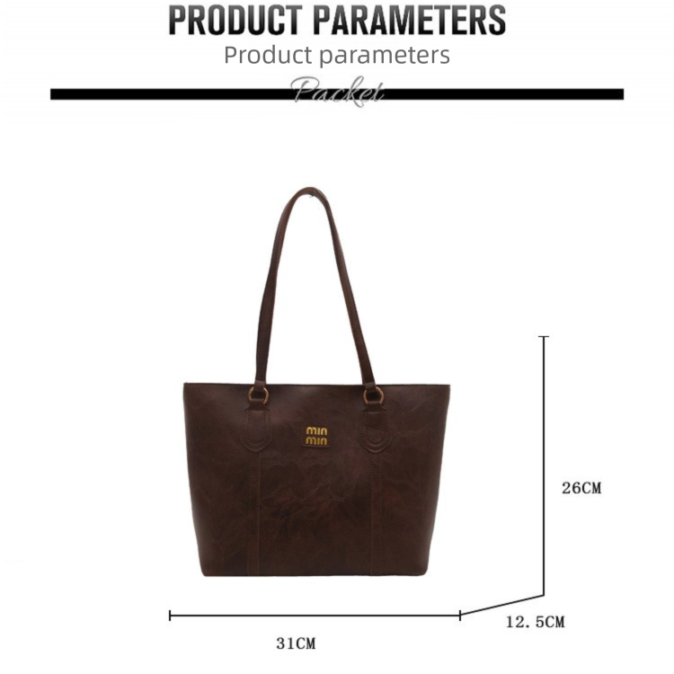 Black Large Capacity Tote Bag â€“ Vintage-Style Shoulder Handbag for Daily Use & Office Commute