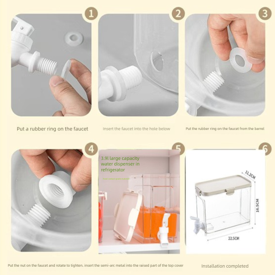 Large Capacity Cold Water Dispenser with Faucet â€“ 22.5Ã—16.5Ã—11.2cm Rectangular Beverage Container for Home Use