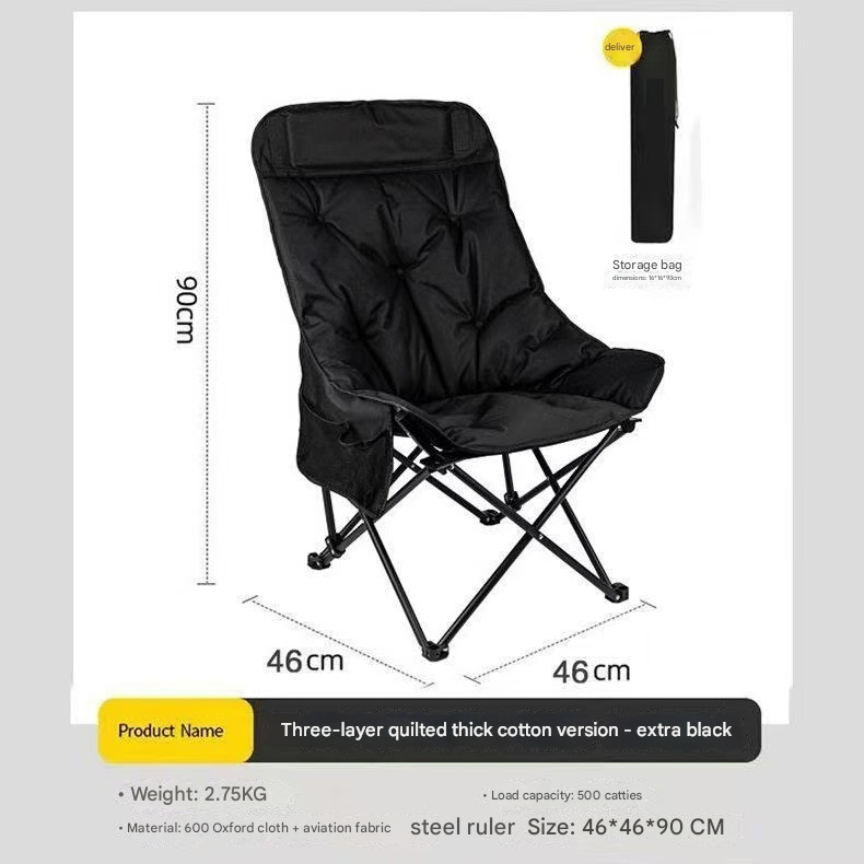 Black Fixed High-Back Folding Chair â€“ 46cm Wide Seat, 90cm Height, 250kg Load Capacity with Carry Bag