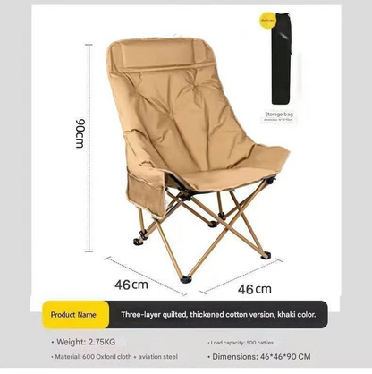 Khaki Fixed High-Back Folding Chair â€“ 46cm Wide Seat, 90cm Height, 250kg Load Capacity with Carry Bag