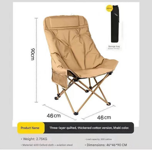 Khaki Fixed High-Back Folding Chair â€“ 46cm Wide Seat, 90cm Height, 250kg Load Capacity with Carry Bag