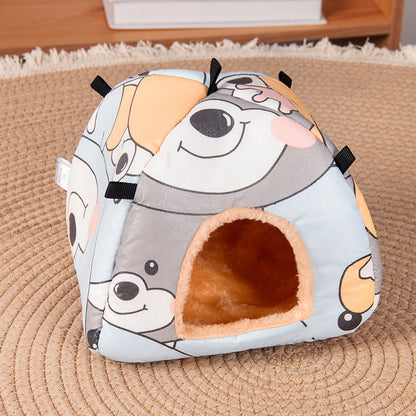 Cartoon bear Soft Shelter for Small Mammals â€“ Hanging & Floor Use, Waterproof Surface, Easy Clean(Size: S)