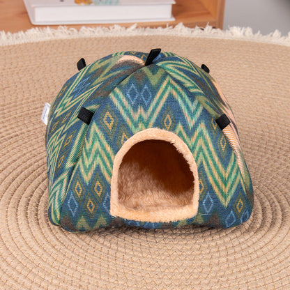 Ethnic-style canvas design Soft Shelter for Small Mammals â€“ Hanging & Floor Use, Waterproof Surface, Easy Clean(Size: S)