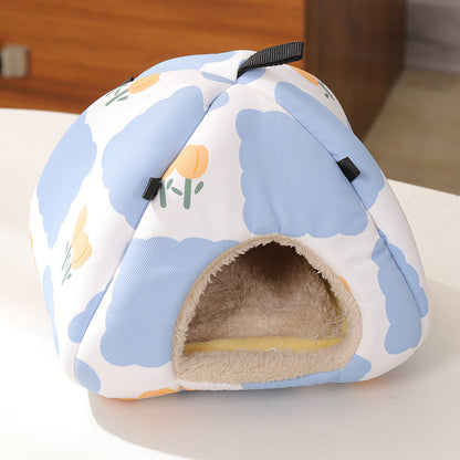 Blue and white tulips Soft Shelter for Small Mammals â€“ Hanging & Floor Use, Waterproof Surface, Easy Clean(Size: M)
