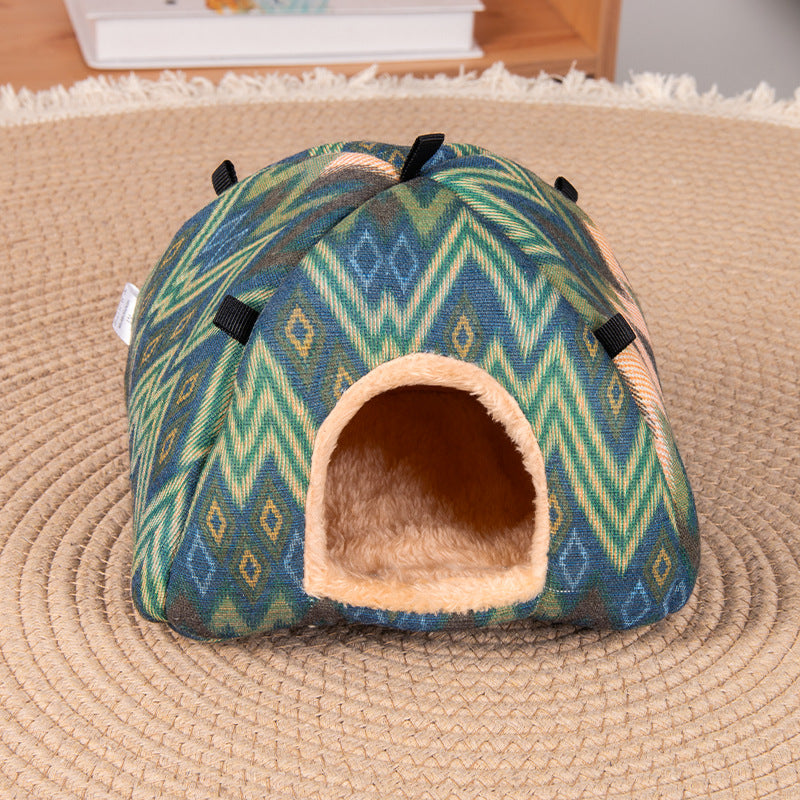 Ethnic-style canvas design Soft Shelter for Small Mammals â€“ Hanging & Floor Use, Waterproof Surface, Easy Clean(Size: M)