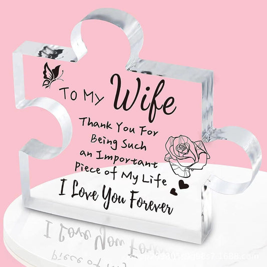 Interlocking Puzzle-Shaped Desktop Decor â€“ 10.5cm Square Display Piece for Home or Gifting(Wife)