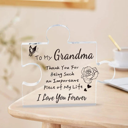 Interlocking Puzzle-Shaped Desktop Decor â€“ 10.5cm Square Display Piece for Home or Gifting(Grandma)