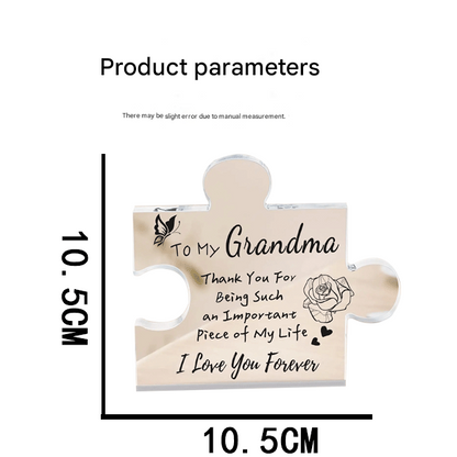 Interlocking Puzzle-Shaped Desktop Decor â€“ 10.5cm Square Display Piece for Home or Gifting(Grandma)