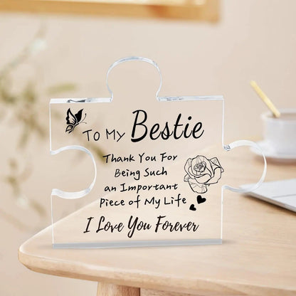 Interlocking Puzzle-Shaped Desktop Decor â€“ 10.5cm Square Display Piece for Home or Gifting(Bestie)