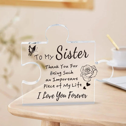 Interlocking Puzzle-Shaped Desktop Decor â€“ 10.5cm Square Display Piece for Home or Gifting(Sister)