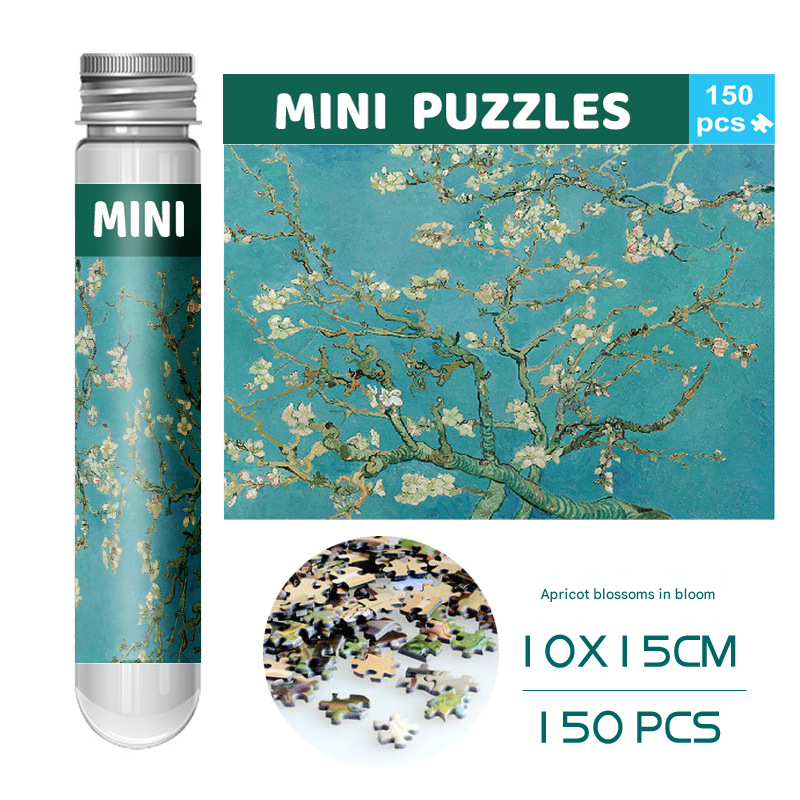 2 PCS 150-Piece Mini Puzzle in Reusable Tube â€“ Compact Jigsaw for Home or Travel, Frame Not Included(105-Apricot blossoms are in full bloom)