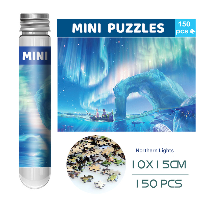 2 PCS 150-Piece Mini Puzzle in Reusable Tube â€“ Compact Jigsaw for Home or Travel, Frame Not Included(118-Northern Lights)