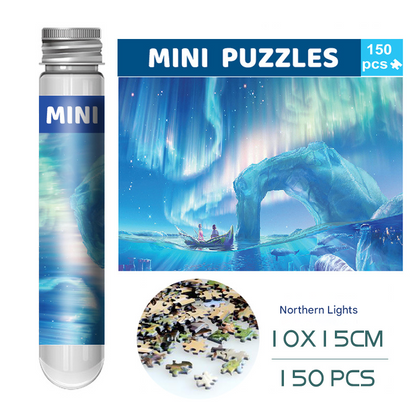 2 PCS 150-Piece Mini Puzzle in Reusable Tube â€“ Compact Jigsaw for Home or Travel, Frame Not Included(118-Northern Lights)