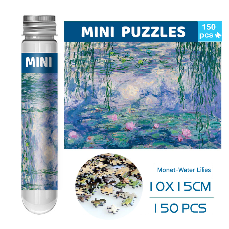 2 PCS 150-Piece Mini Puzzle in Reusable Tube â€“ Compact Jigsaw for Home or Travel, Frame Not Included(132-Water lily)