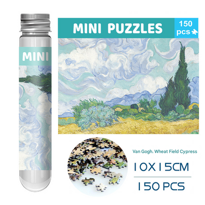 2 PCS 150-Piece Mini Puzzle in Reusable Tube â€“ Compact Jigsaw for Home or Travel, Frame Not Included(136-Wheat Fields and Cypress Trees)