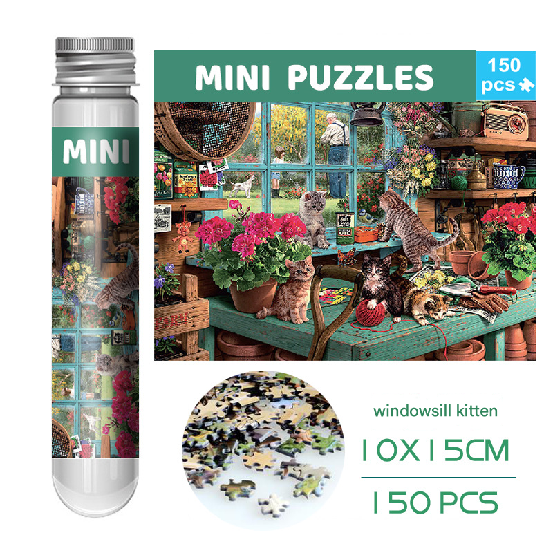 2 PCS 150-Piece Mini Puzzle in Reusable Tube â€“ Compact Jigsaw for Home or Travel, Frame Not Included(104-The Cat on the Windowsill)
