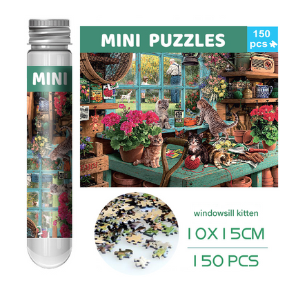 2 PCS 150-Piece Mini Puzzle in Reusable Tube â€“ Compact Jigsaw for Home or Travel, Frame Not Included(104-The Cat on the Windowsill)