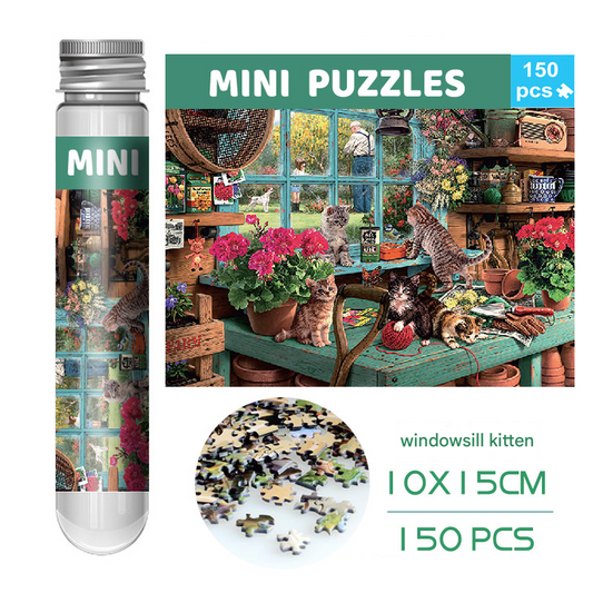 2 PCS 150-Piece Mini Puzzle in Reusable Tube â€“ Compact Jigsaw for Home or Travel, Frame Not Included(104-The Cat on the Windowsill)