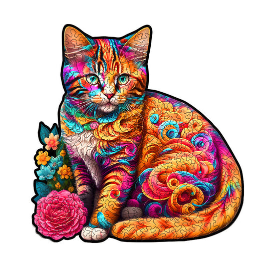 Irregular-Shaped Puzzle â€“ A3 Size (33Ã—43cm), 210-Piece Design, 4mm Thickness, Compact Packaging(Curly-haired cat)