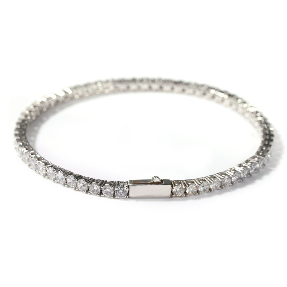 Silver Single-Row Zircon Bracelet â€“ 4mm Wide, Brass Base with Secure Clasp, AAA+ Stones for Everyday Wear