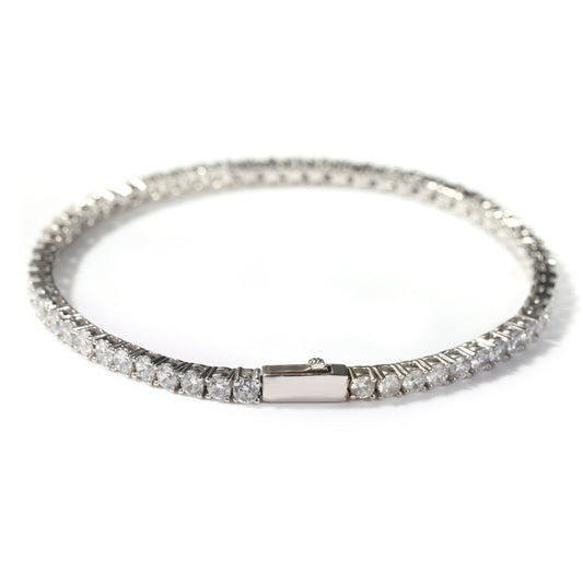 Silver Single-Row Zircon Bracelet â€“ 4mm Wide, Brass Base with Secure Clasp, AAA+ Stones for Everyday Wear