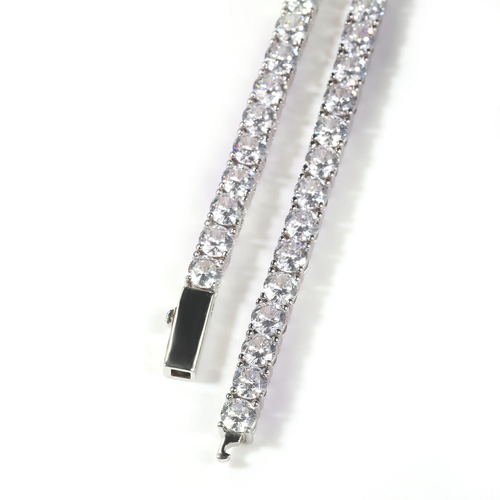 Silver Single-Row Zircon Bracelet â€“ 4mm Wide, Brass Base with Secure Clasp, AAA+ Stones for Everyday Wear