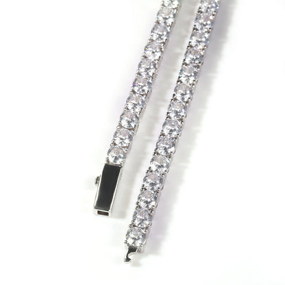 Silver Single-Row Zircon Bracelet â€“ 4mm Wide, Brass Base with Secure Clasp, AAA+ Stones for Everyday Wear