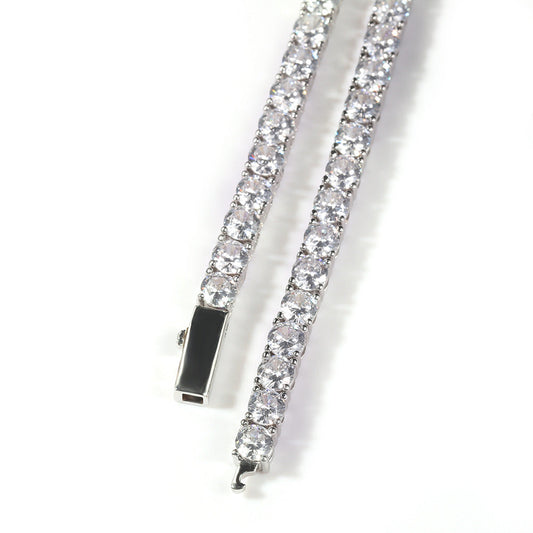 Silver Single-Row Zircon Bracelet â€“ 4mm Wide, Brass Base with Secure Clasp, AAA+ Stones for Everyday Wear